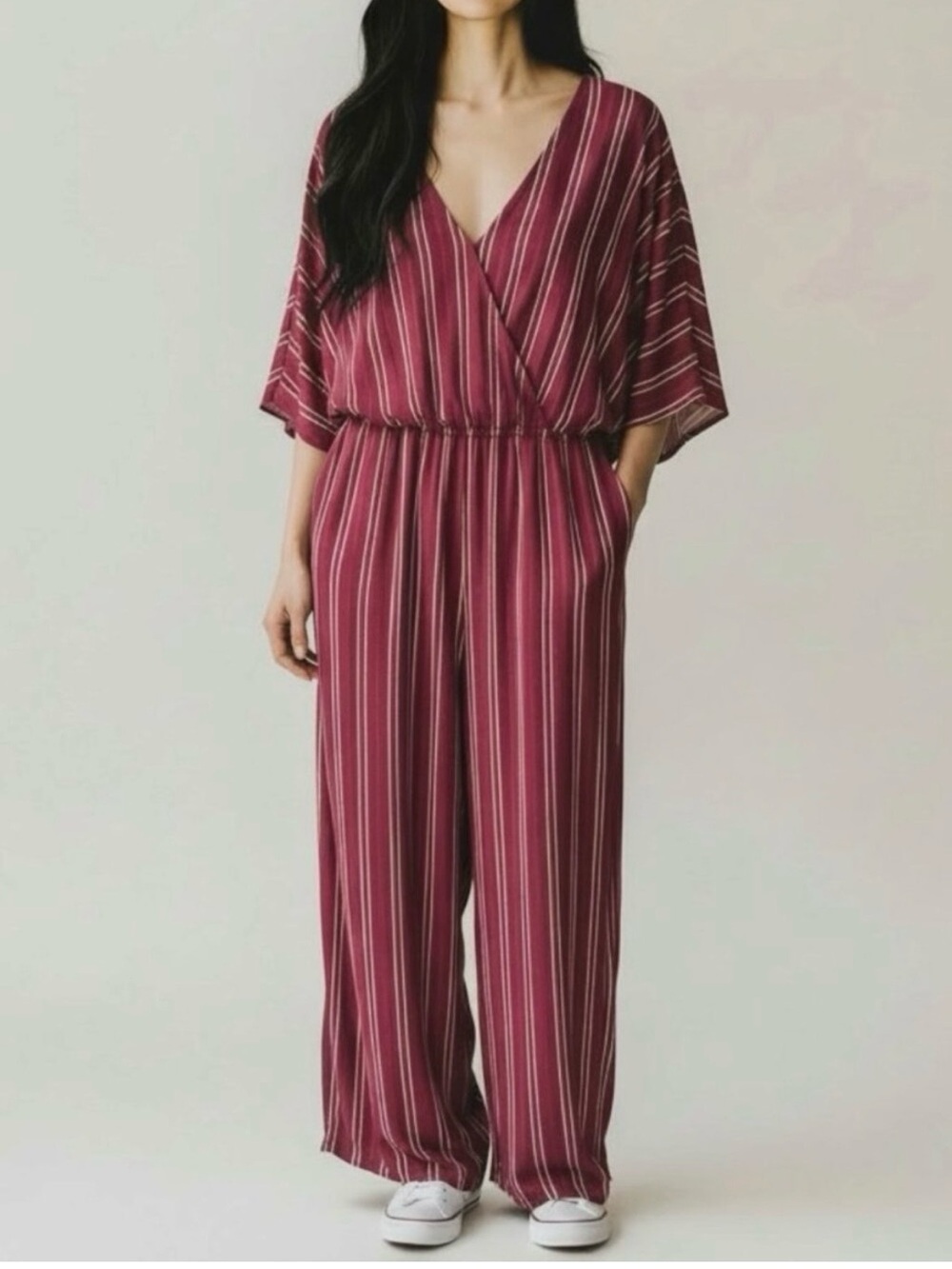 JACK by BB DAKOTA NWT It Takes All Stripes Wide Leg Jumpsuit - Red - Size L